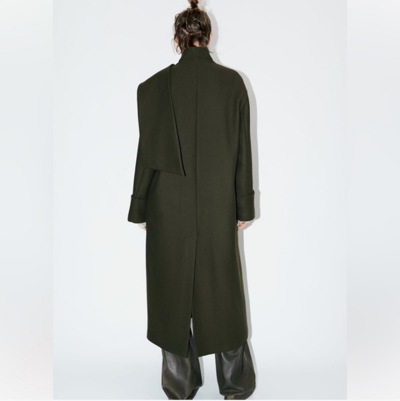 ZARA KHAKI MANTECO WOOL SCARF COAT size XS/S - Picture 15 of 17